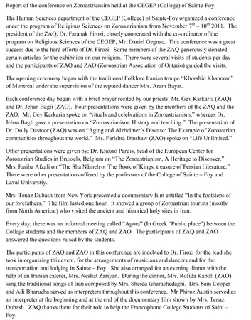 1-Report-conference on Zoroastriansim held at the CEJEP